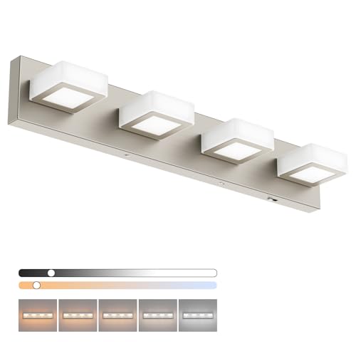 5 Color Temperature Brushed Nickel Vanity Lights for Bathroom Dimmable Acrylic Modern LED Bathroom Lighting Fixtures Brushed Nickel