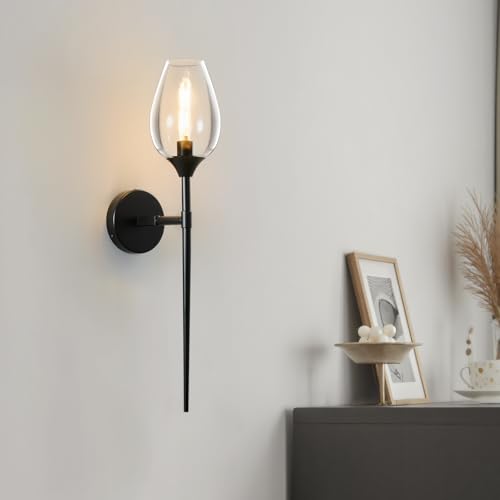 Single Modern Black Glass Wall Sconce Light with Flower Shade