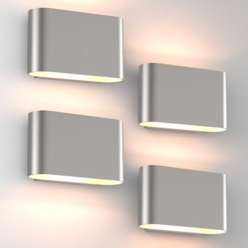 Nickel Modern LED Wall Sconces 4 Packs Indoor Wall Lights Hardwired Up and Down Wall Mount Light for Living Room Bedroom Hallway Corridor Conservatory Warm White 3000K (4 Count)