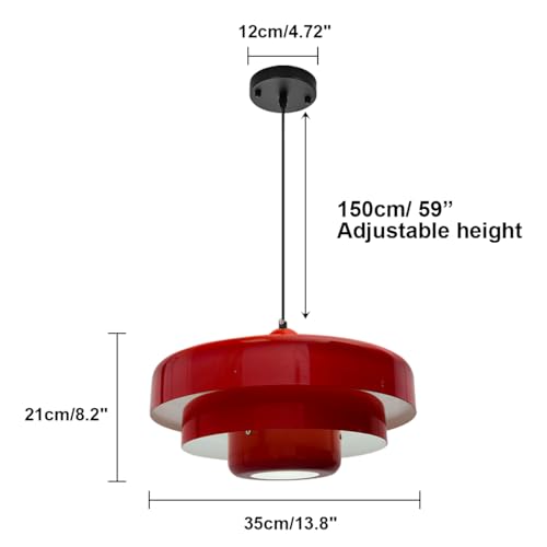 13.8" Red Pendant Light Industrial Dining Table Ceiling Light