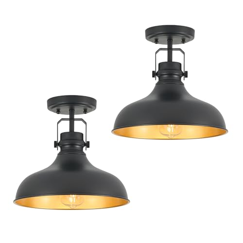 Metal Semi Flush Mount Light Fixture 11.4 inch Ceiling Light Black
