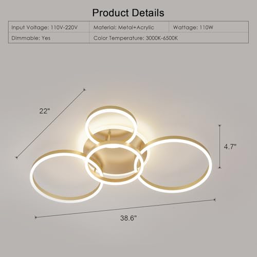 4 Ring Dimmable Low Porfile LED Ceiling Light for Bedroom