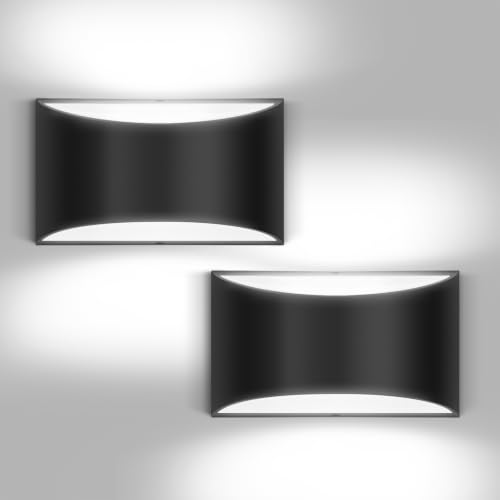Black Modern LED Wall Sconce Hardwired Indoor Wall Lights Set of 2 Up and Down Wall Mount Light Cool White 6000K for Bedroom Living Room Bathroom Hallway Entryway Stairwell (2 Count)