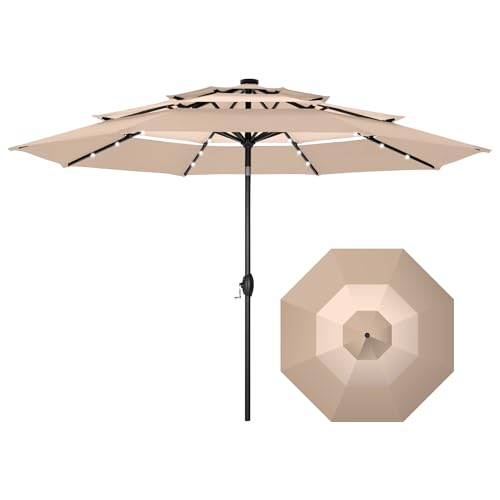 10ft 3 Tier Outdoor Patio Umbrella with Solar Lights