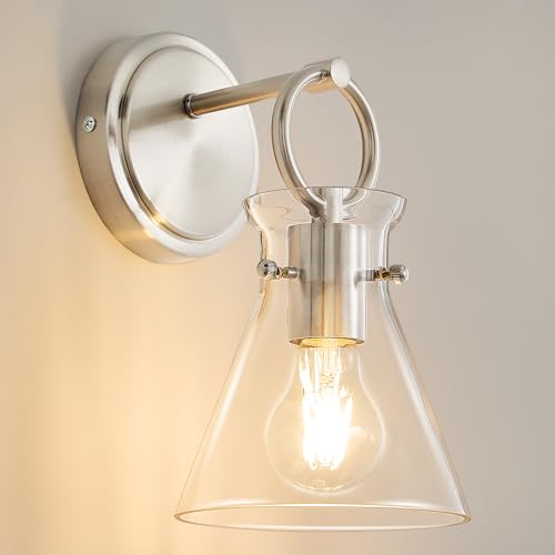 Wall Sconce for Bathroom 6" Clear Glass Shade Nickel 1 Pack