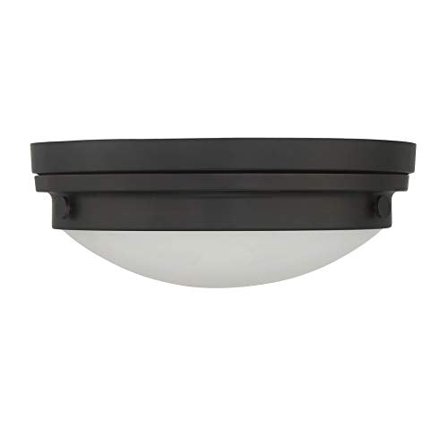 6-3350-16-13 Lucerne Industrial White Glass Flush Mount, 3-Light 180 Total Watts, 5" H x 15" W, English Bronze