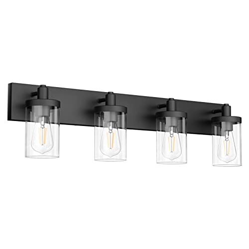 Bathroom Vanity Light Farmhouse 4 Light Matte Black Vanity Lighting Fixtures with Clear Glass Shade