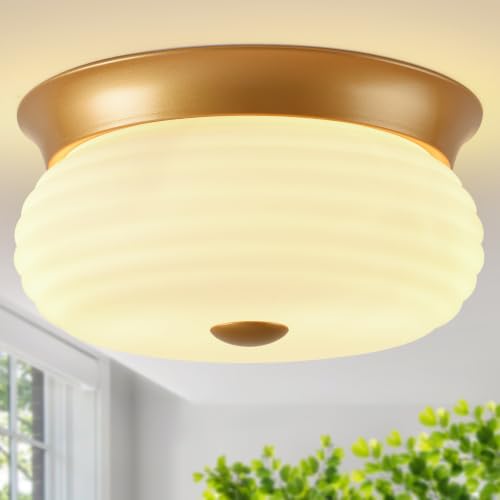 Gold Flush Mount Ceiling Light Fixtures (Gold-Milk Glass(No Assembly Required))