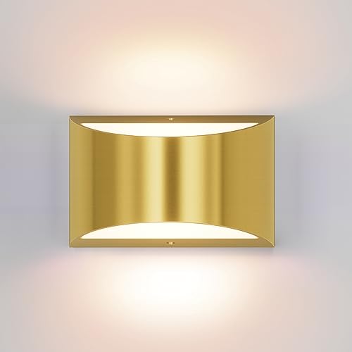 Brushed Brass Wall Sconce Indoor Wall Lights Hardwired 1 Pack Up and Down Wall Mount Light for Living Room Bedroom Hallway Corridor Conservatory Warm White 3000K