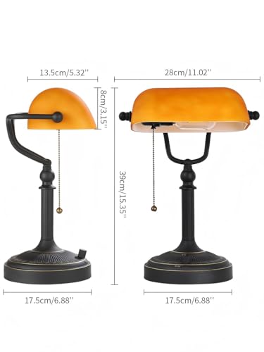 Matted Amber Stepless Dimmable Glass Bankers Desk Lamp