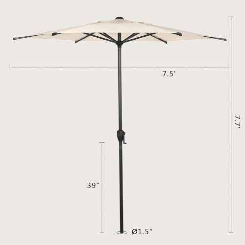 7.5FT Lyon Outdoor Patio Umbrella Outdoor Table Umbrella with Push Button Tilt and Crank Market Umbrella 6 Sturdy Ribs UV Protection Waterproof for Garden Deck Backyard Pool Beige