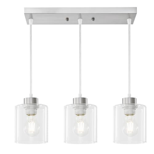 3 Light Brushed Nickel Pendant Light Fixtures with Clear Glass (3 Count)