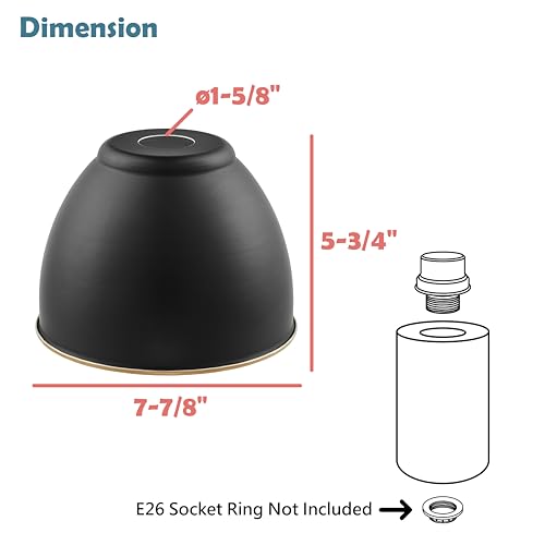 21601-11,Replacement Metal Shade for Pendant Light,Matte Black,7-7/8"W x 5-3/4"H,Center Hole 1-5/8"