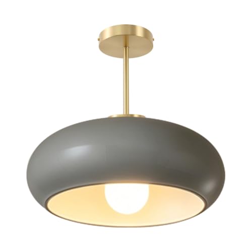 15.7″‌ Large Ceiling Lamp Gold Brass 1Light Classic Gray Glass Shade