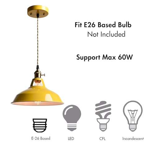 Modern Pendant Light Yellow Metal Adjustable Hanging Kitchen Light