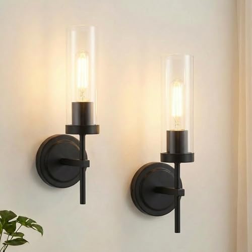 Hardwired Black Wall Sconce Set of 2 Bathroom Sconces Vanity Light