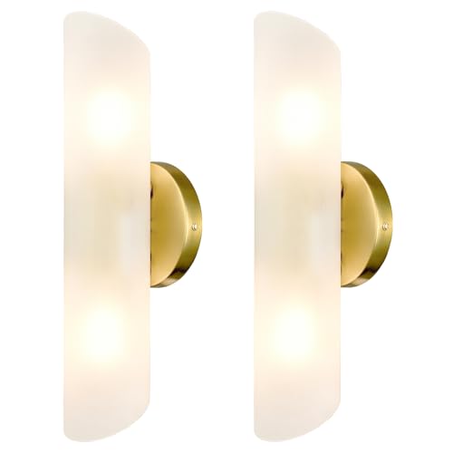 Modern Brass Wall Sconces Set of Two Frosted Glass Wall Light Fixture 2 (2 Count)