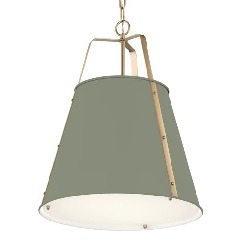 Etcher 18" 2 Light Updated Traditional Pendant with Satin Etched White Glass Diffuser in Heritage Green and Champagne Bronze