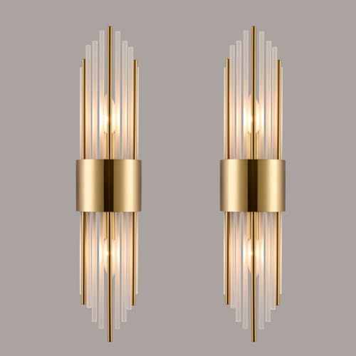 2 Light Modern Crystal Wall Sconces Titanium Gold Frosted Glass