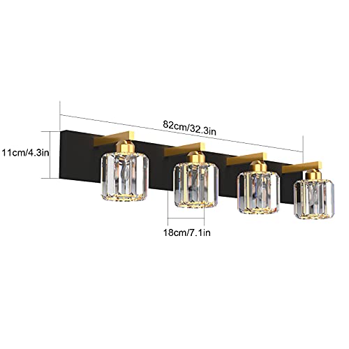 Crystal Bathroom Vanity Lighting Black Vanity Light Fixtures Modern Vanity Light for Bathroom 4 Lights