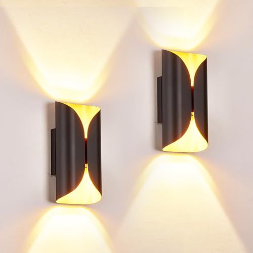 Black & Gold 9.8" Up & Down Indoor Outdoor LED Wall Sconce (Black and Gold / 2 pack)