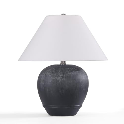 21'' Medium Size Black Glossy Ceramic Base Ceramic Basin Table Lamp for Bedroom