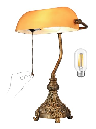 Vintage Amber Glass Bankers Desk Lamp