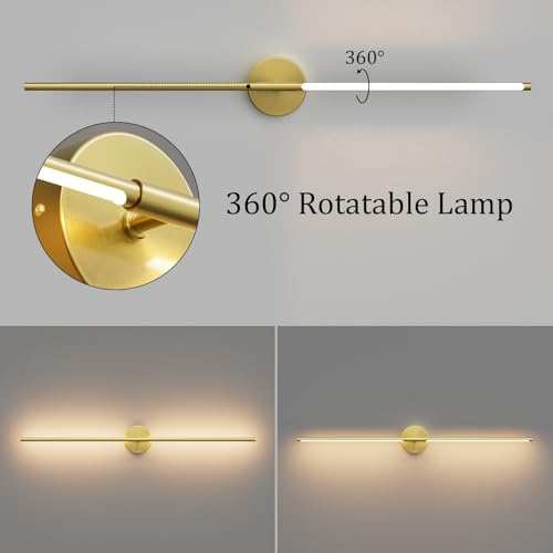 40In Modern Gold Bathroom Sconce Vanity Light Over Mirror Hardwired 3000K Bathroom Light Fixture 360° Rotatable for Bedroom Living Room