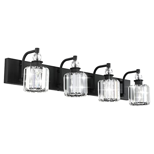 Black Crystal Vanity Light Fixtures 4 Light Crystal Bathroom Vanity Lights Fixtures Over Mirror Modern Matte Black Bath Wall Lights