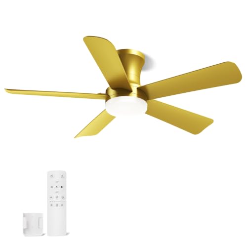 42 Inch Gold Low Profile Ceiling Fan with Light and Remote (Gold / 42 Inch)