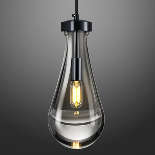 Raindrop Pendant Lights Kitchen Island Teardrop PlatingBlack Hanging Light Clear Solid Glass Pendant Light Modern Chandeliers for Dining Room Porch Corridor Living Room
