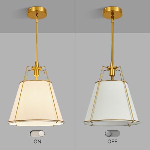 Modern Pendant Light Fixtures with 12" White Linen Fabric Shade