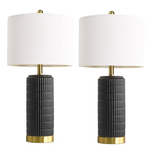25'' Black Ceramic Table Lamps Set of 2 with Gold Base for Bedroom Living Room (2 Count)