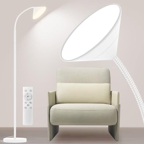 Floor Lamp 18W Upgraded Bright LED Floor Lamps for Living Room Bedroom with Gooseneck Stepless Dimming & Color 76inch Tall Standing Lamp with Remote & Touch Control Work with Smart Plug (White-76inch)