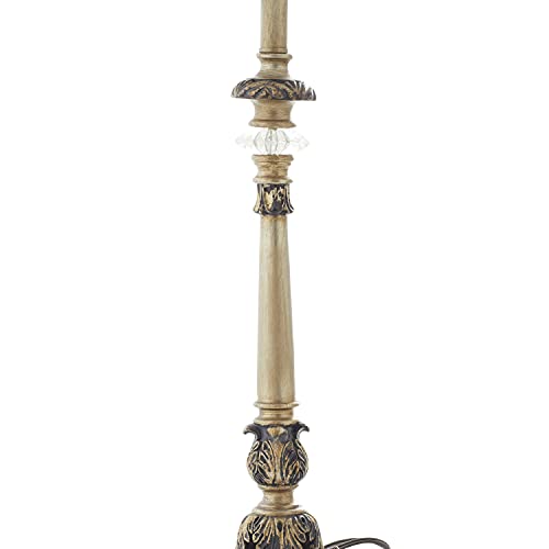Metal Floral Room Buffet Lamp Antique Style Table Lamp with Light Blue Shade (2 Count)