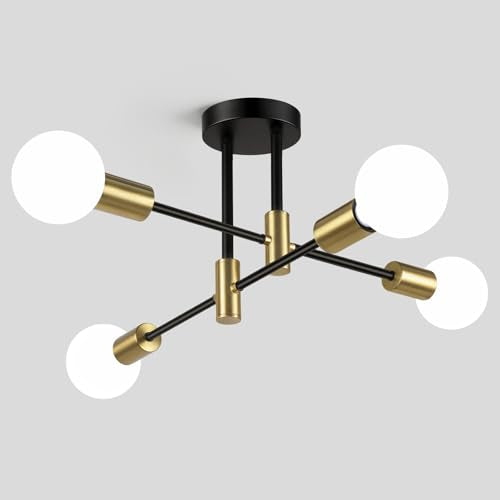 4 Light Modern Black and Gold Sputnik Chandelier