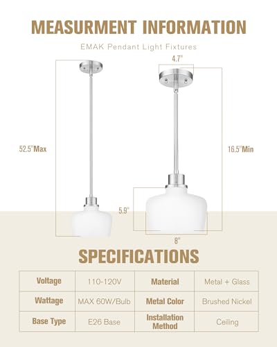 Pendant Lights Kitchen Island with Milk Glass Shade