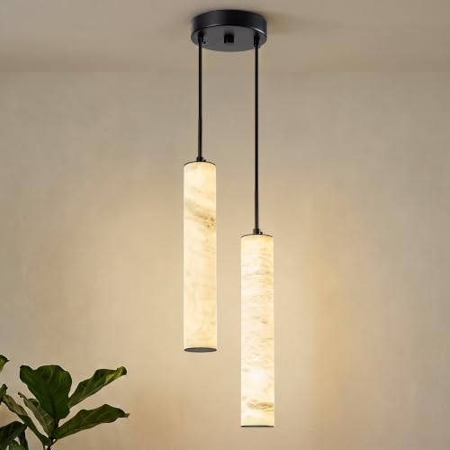 Black Natural Alabaster Long Tube Kitchen Island Pendant Lights