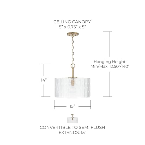 Capital Lighting 241311AD Emerson Embossed Seeded Glass Convertible Pendant