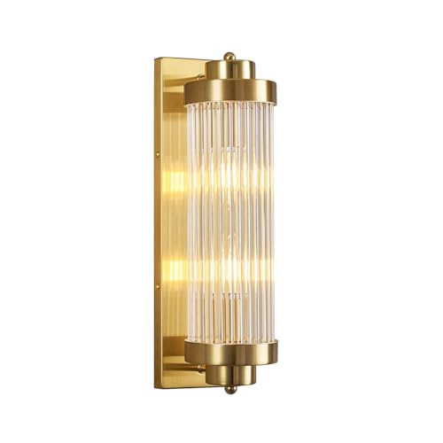 Gold Wall Sconces with Crystal Glass Strip Bathroom Sconces Modern Wall Lights for Bedroom Living Room Hallway Wall Light Fixtures