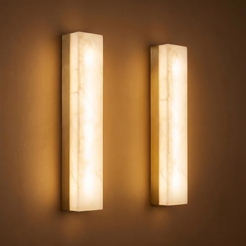 Alabaster Wall Sconce 17.7” Natural Marble Wall Lighting Fixture for Home Decor (2 Count)