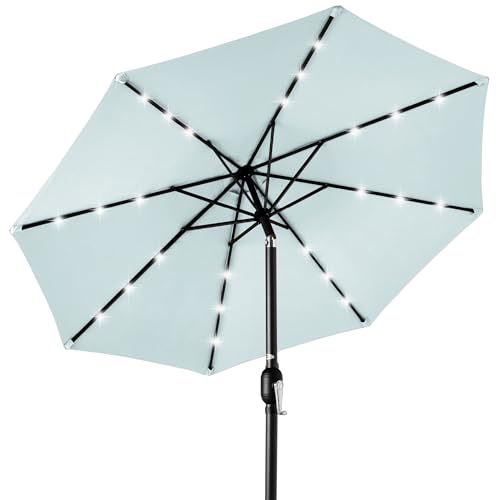10ft Solar Polyester LED Lighted Patio Umbrella w