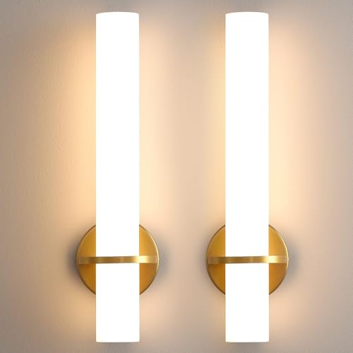 Hardwired Wall Sconces Set of Two 18 Inch Gold Bathroom Wall Sconces 18W 2700K (2 Count)