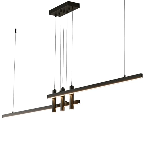 Modern Black Linear Pendant Lights Kitchen Island Lighting Minimalist Led Chandeliers Pool Table Light Dimmable Ceiling Hanging Light Fixture Dining Room with Remote Control