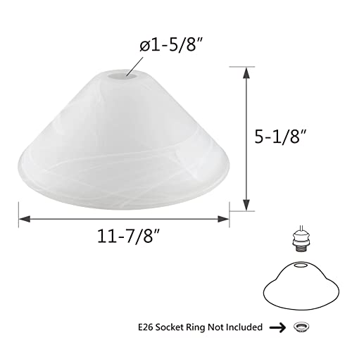 25302-64-1, Alabaster Glass Shade for Medium Base Socket Torchiere Lamp, Swag Lamp,Pendant, Island Fixture, 11-7/8" Diameter x 5-1/8" Height