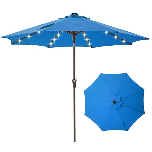 9' Patio Umbrella Outdoor Umbrella with lights Patio for Table Blue