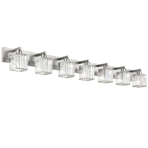 Brushed Nickel Bathroom Light Fixtures Crystal Vanity Lighting Fixture Modern Bathroom Vanity Light 7 Light