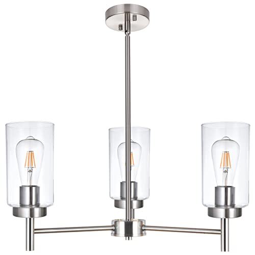 3 Lights Modern Chandeliers Metal Light Fixtures Ceiling Brushed Nickel Industrial Pendant Lighting for Dinging Room Living Room Kitchen Bedroom Hallway