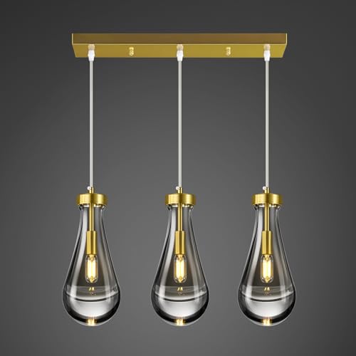 Raindrop Pendant Lights Kitchen Island Teardrop Gold Hanging Light Fixtures Clear Solid Glass Pendant Light Modern Chandeliers for Dining Room Porch Corridor Living Room