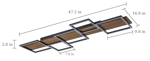 47.2" LED Modern Ceiling Lights Wooden Square Rectangular Lamp Fixture Wood